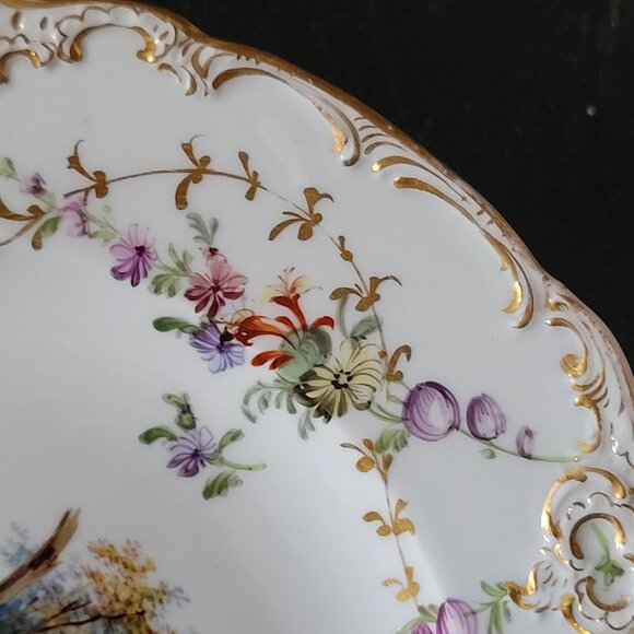 Antique Meissen Plate Courting Couple Romantic Scene Floral Design 8.75" - Picture 5 of 10